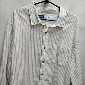 Old Navy Mens XXL Striped Long Sleeve Linen Everyday Shirt Casual Regular Fit